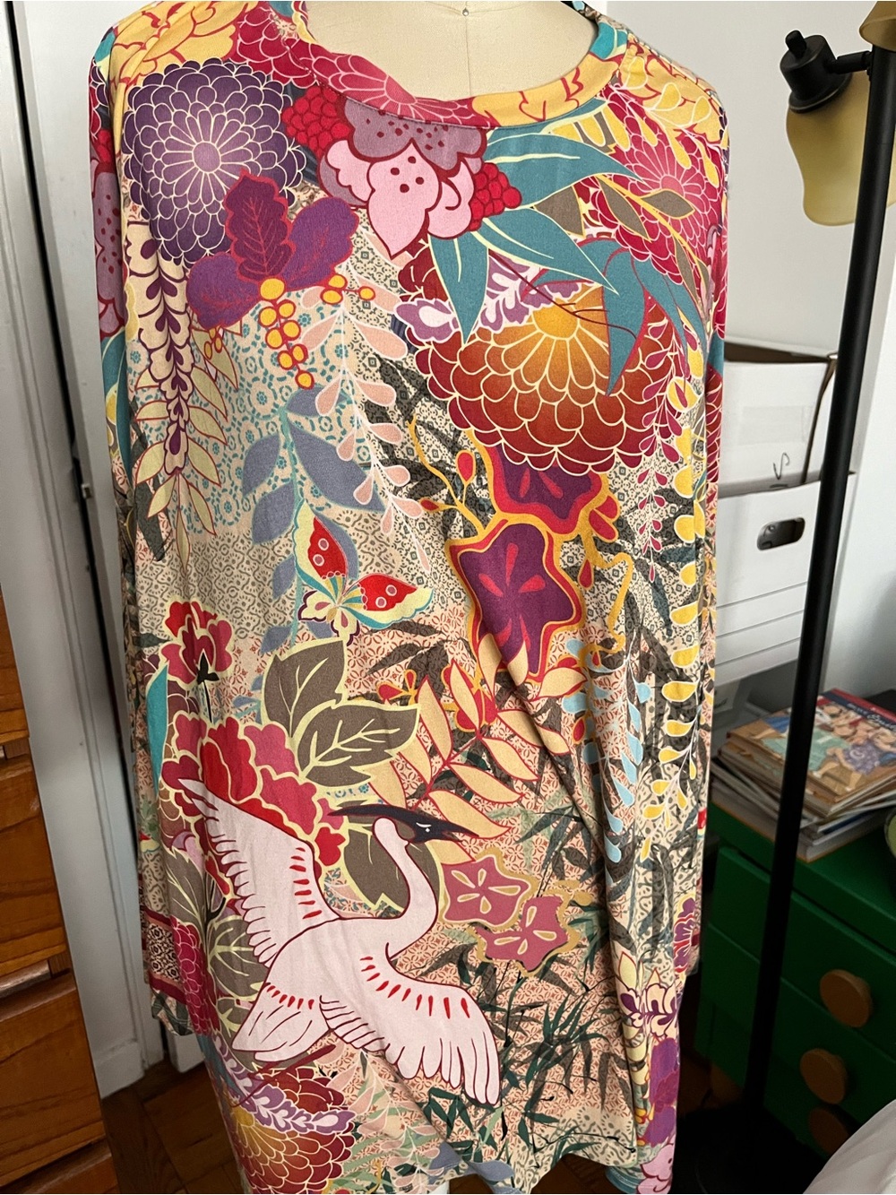 Johnny Was Multicolor Floral Crane Tunic in Pink and Teal